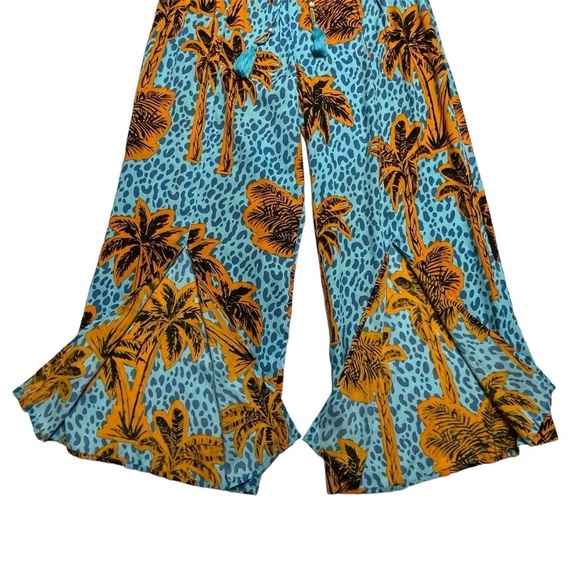 True Destinations Pants Wide Loose Leg w/ Split Blue & Gold Women’s Size Medium - Picture 4 of 16